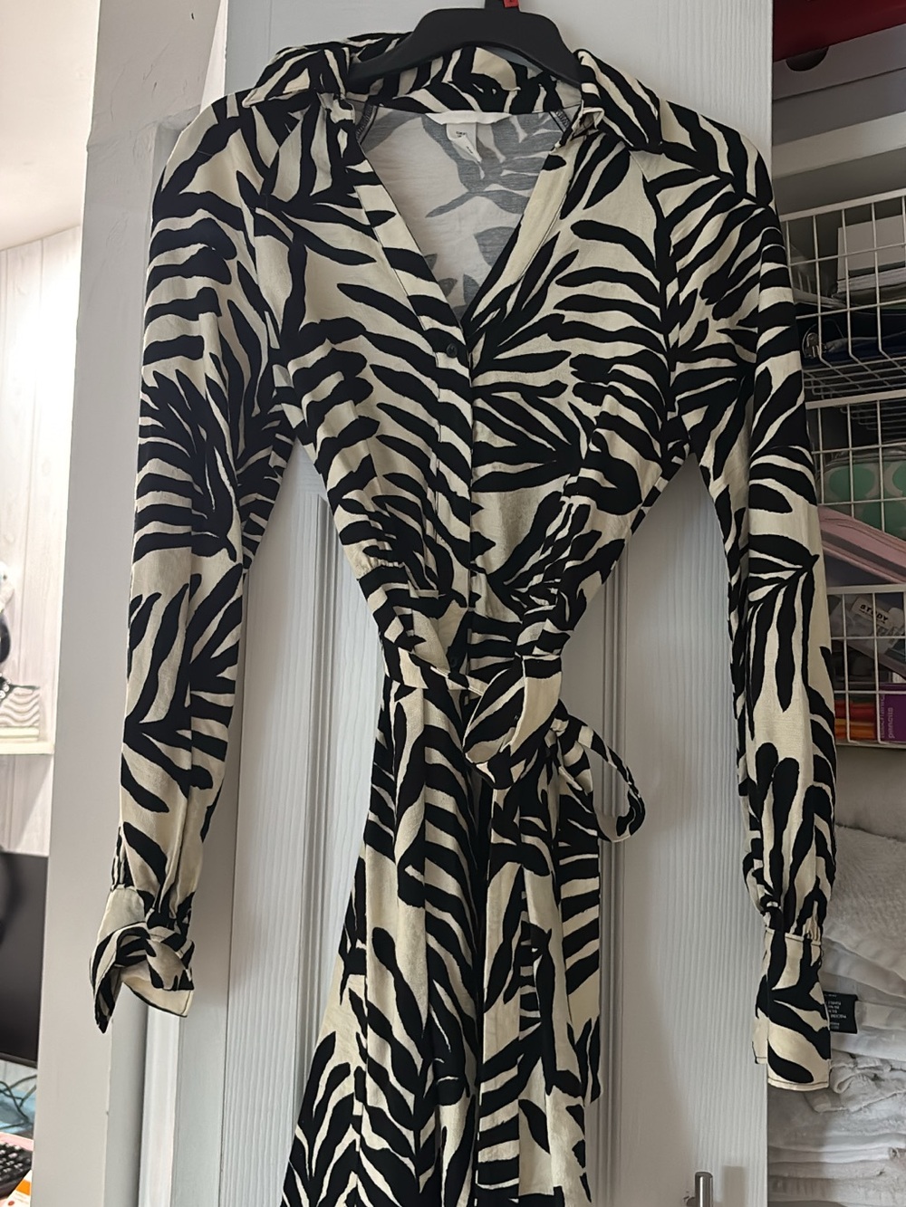 H&M Black and Cream Zebra-Print Wrap Dress